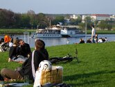 Entspannung und Dampfschiffe gucken auf der Wiese am Johanstädter Fährgarten